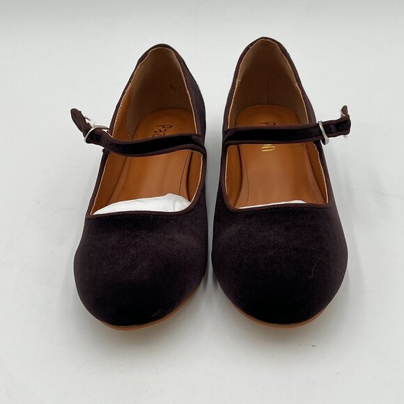 Pazzion Brown Cute Pointed Toe Mary Jane Strappy Low Chunky Heel Slip On Pumps - Picture 2 of 6